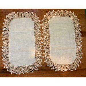 Vintage Handcrafted Linen Table Runners with Crochet Lace Edging